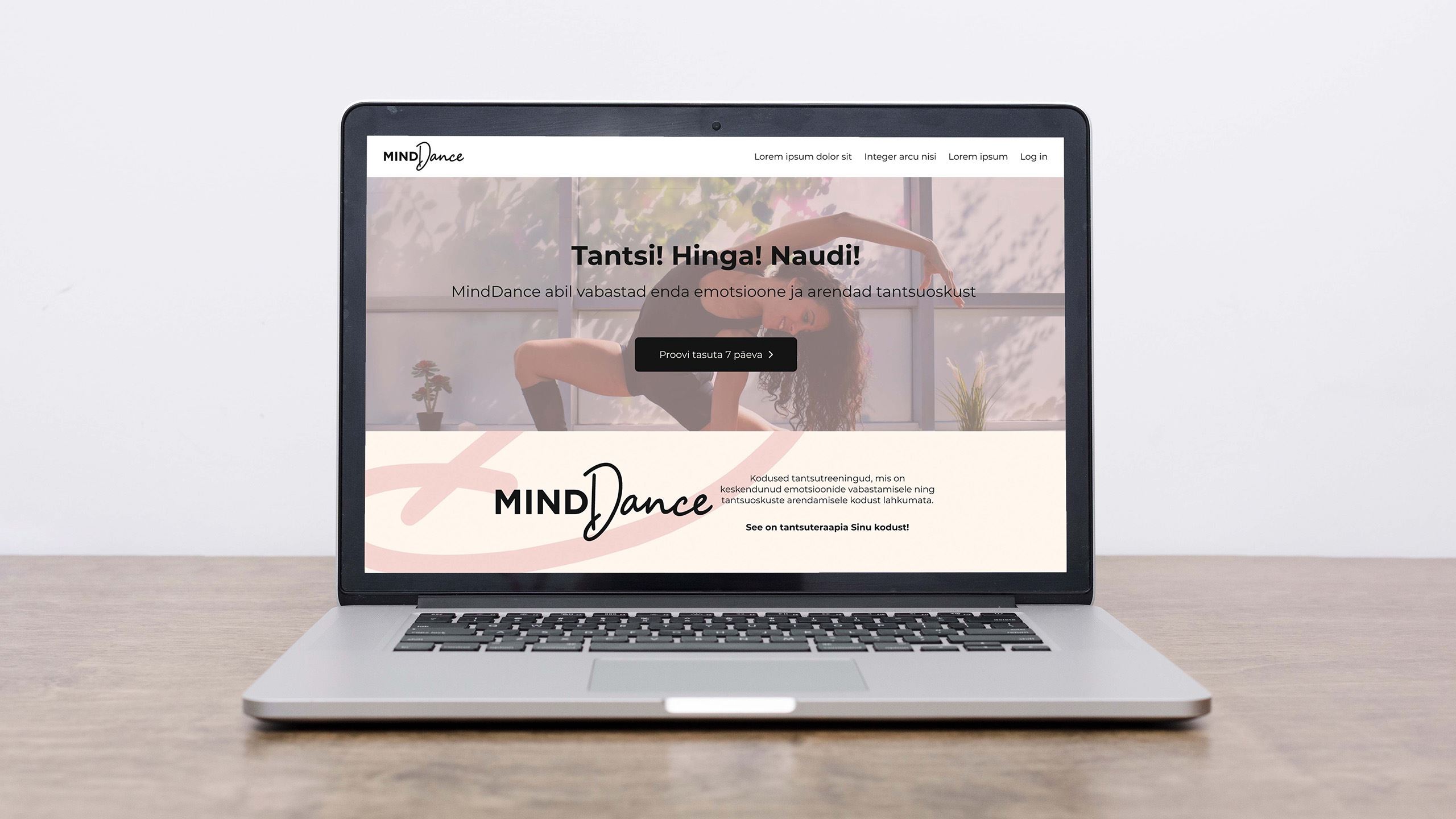 MindDance website design on a computer.